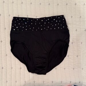 Black High-Waisted Women's Bottoms with Rhinestone Detail